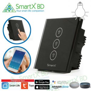 SmartX 3 Gang WiFi Smart Touch Switch for Smart Lighting Control and Automation (Black)