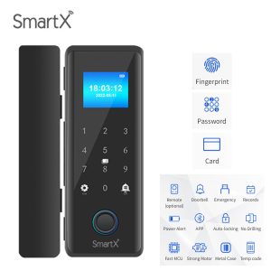 SmartX WiFi Glass Door Lock (Fingerprint, Password, Card, RF Remote & App)