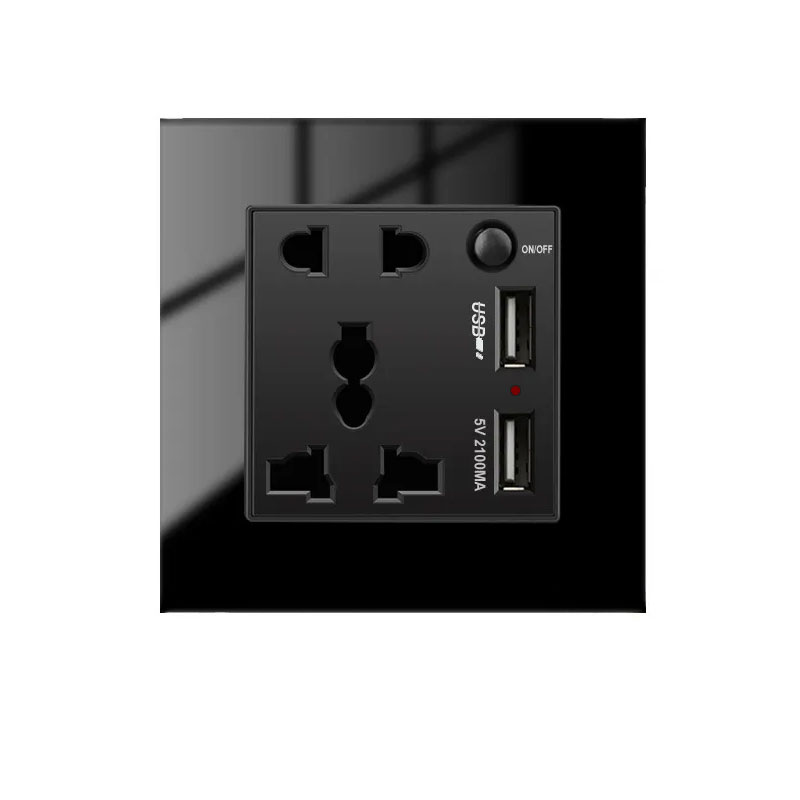 5 Pin 13A Socket with Dual USB Black