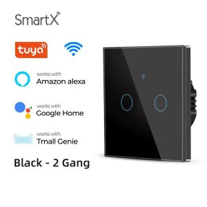 Tuya WiFi + RF 2 Gang Smart Touch Switch Black Color