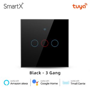 Tuya WiFi + RF 3 Gang Smart Touch Switch Black Color