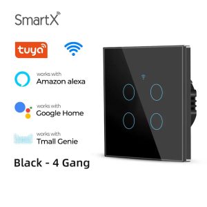 Tuya WiFi + RF 4 Gang Smart Touch Switch Black Color