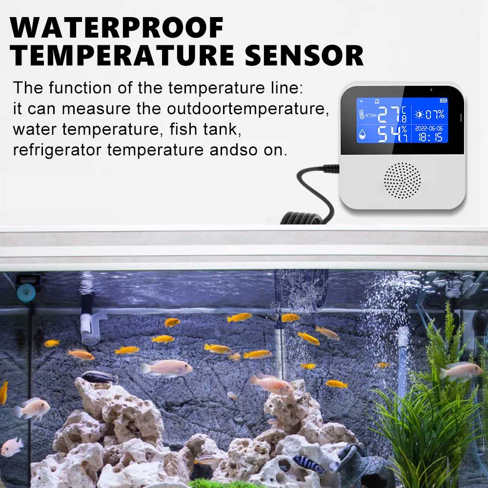 Tuya WiFi Temperature & Humidity Sensor with External Waterproof Probe & Buzzer Alarm