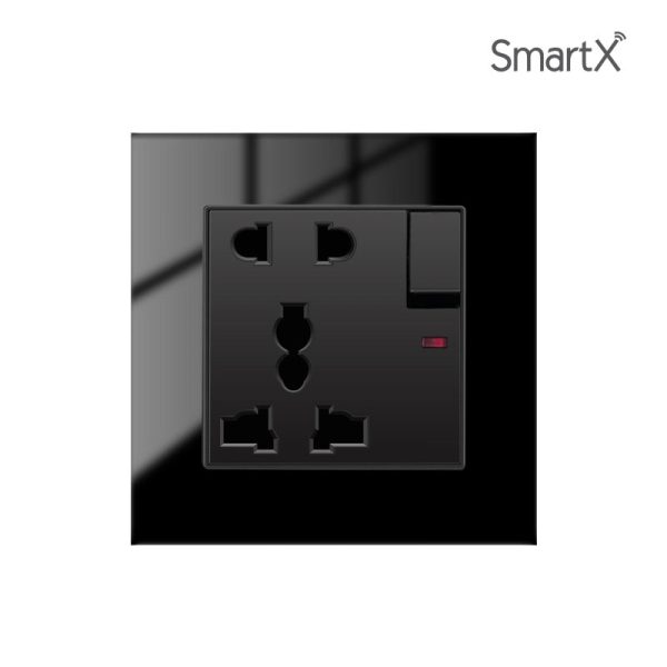 5 Pin Socket with Tempered Glass Frame, Black Color