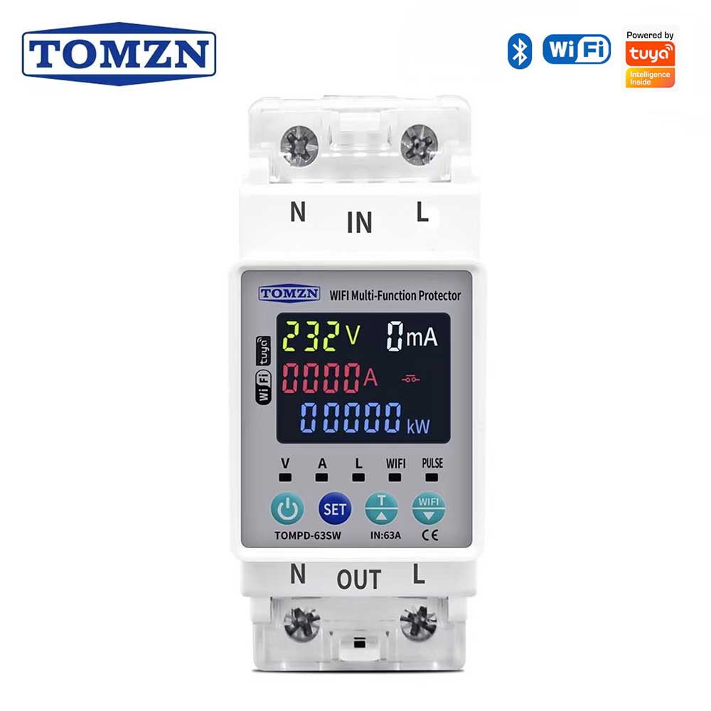 TOMZN 63A Tuya WiFi Smart Circuit Breaker Voltage Protector with Realtime Power Consumption Monitoring (main image)