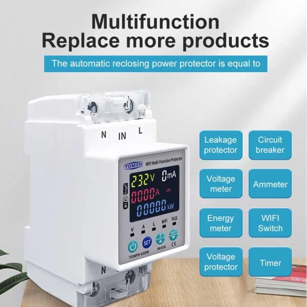 TOMZN 63A Tuya WiFi Smart Circuit Breaker Voltage Protector with Realtime Power Consumption Monitoring (gallery image 2)