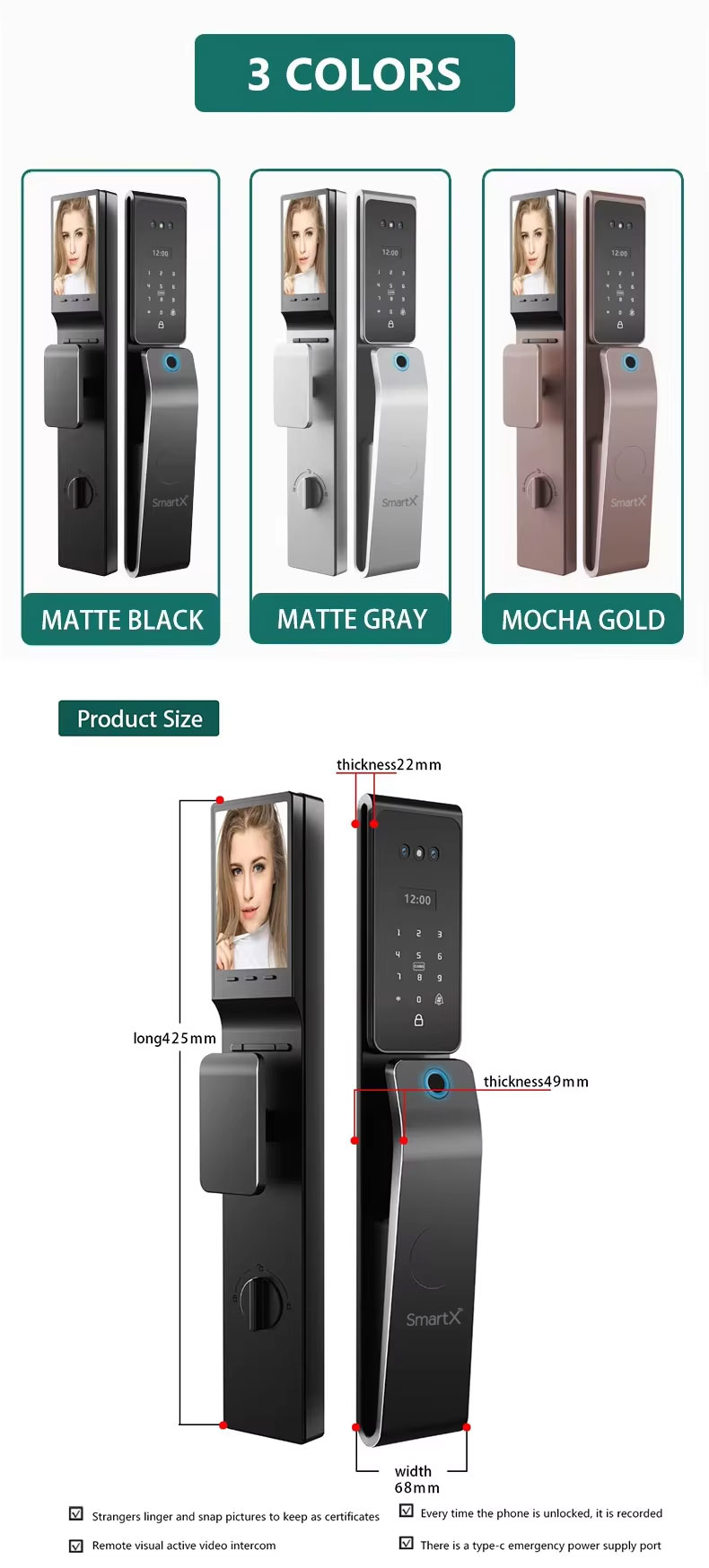 SX-Z2Pro SmartX 3D Face Recognition Smart Door Lock (colors)