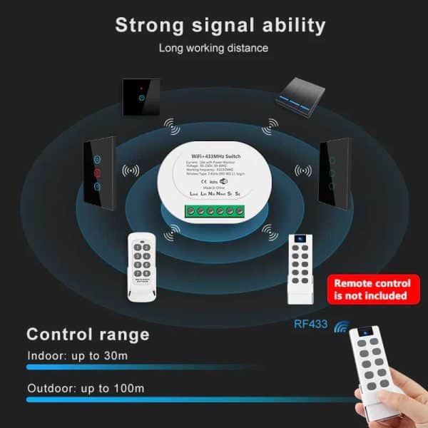 Tuya 16A WiFi & RF Remote Supported Smart Relay Module Switch with Real-Time Power Monitoring image gallery 1