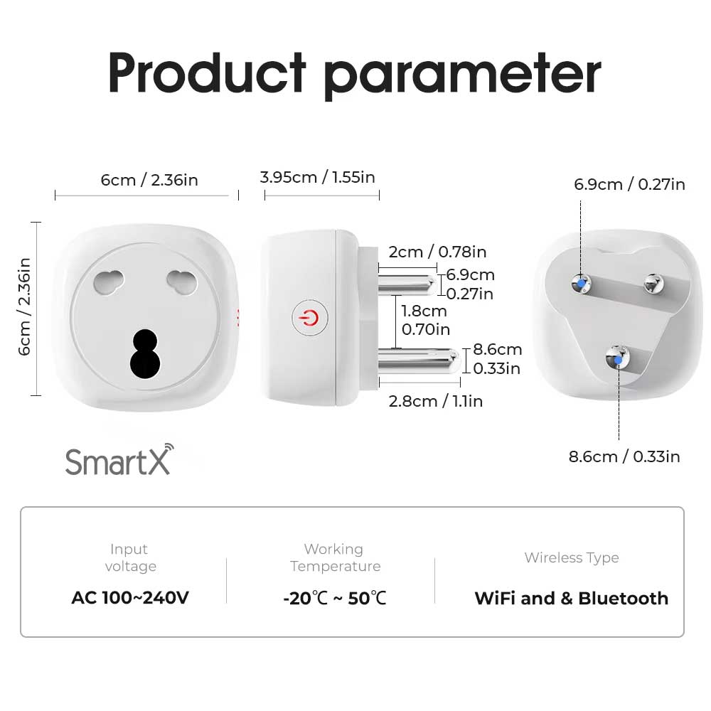 WiFi Smart Socket Plug 16A Round 3 Pin Plug with Power Monitoring