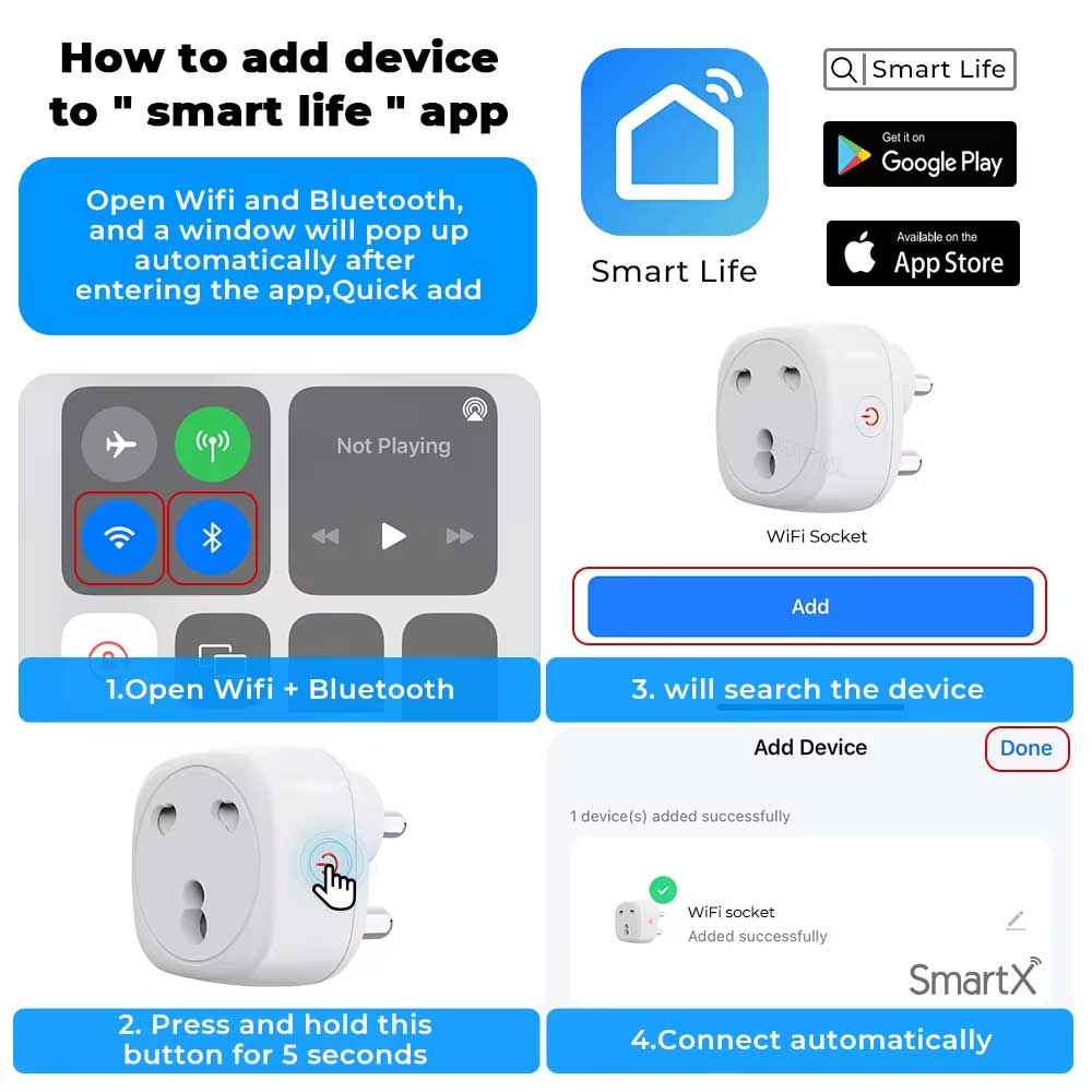 WiFi Smart Socket Plug 16A Round 3 Pin Plug with Power Monitoring