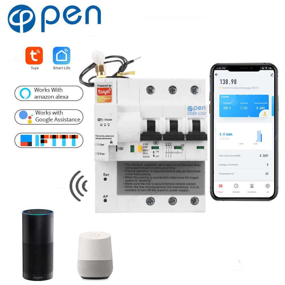 Tuya WiFi Smart 3 Phase Circuit Breaker 63A / 100A with Energy Monitoring (main image)