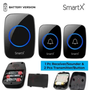 SmartX Battery Powered Wireless Calling Bell / Doorbell 300M Long Range (Open Area) 1 Receiver + 2 Buttons Package