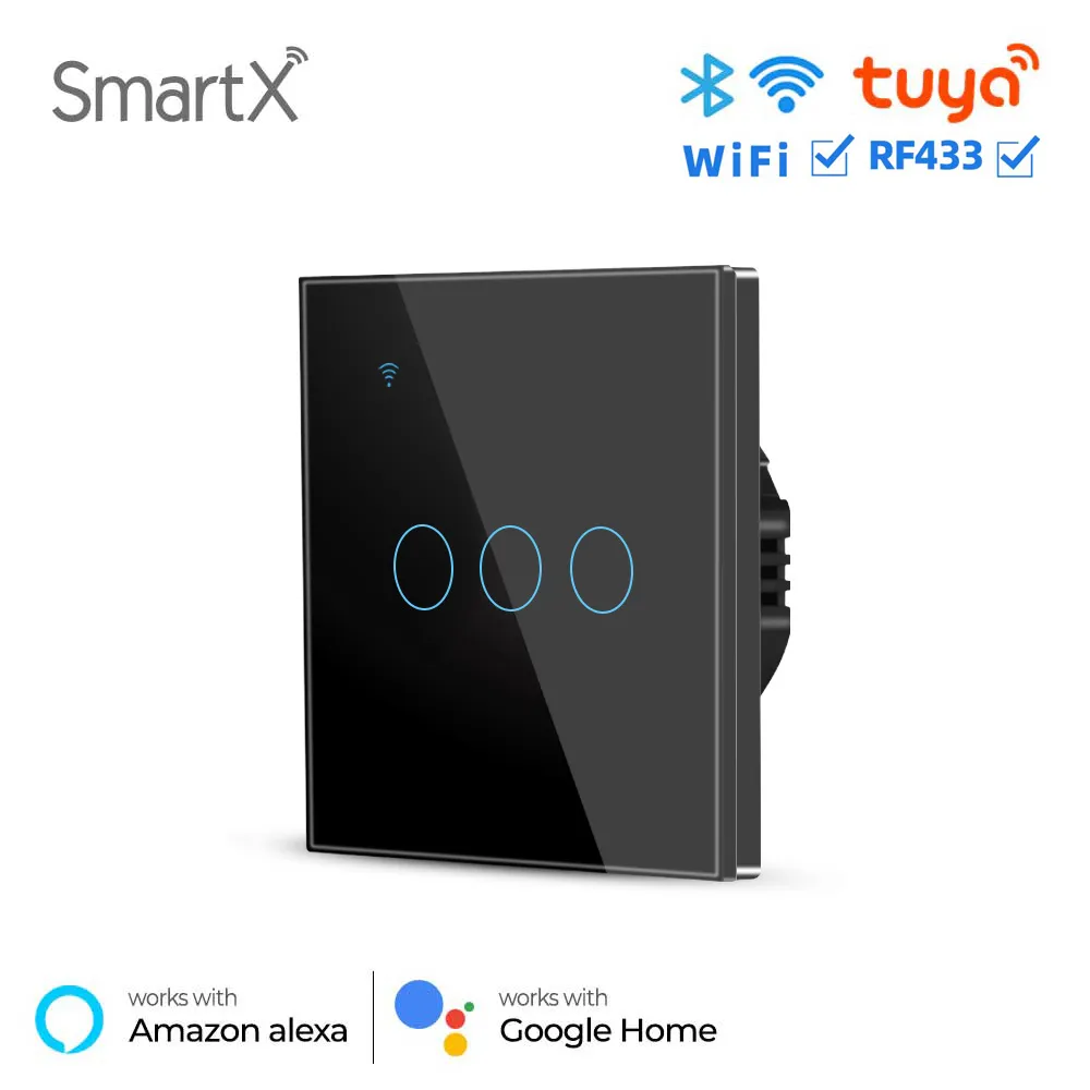 WiFi + RF 3 Gang Smart Touch Switch Black Color