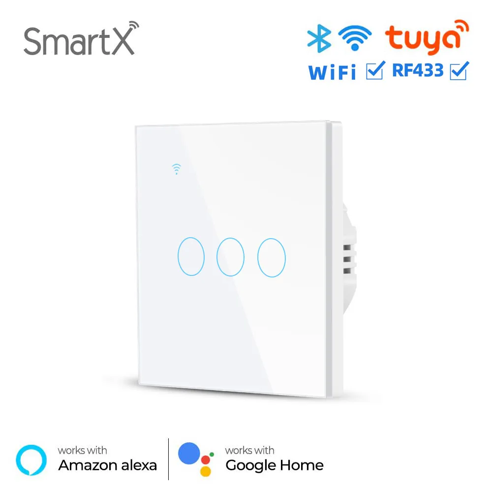 WiFi + RF 3 Gang Smart Touch Switch White Color