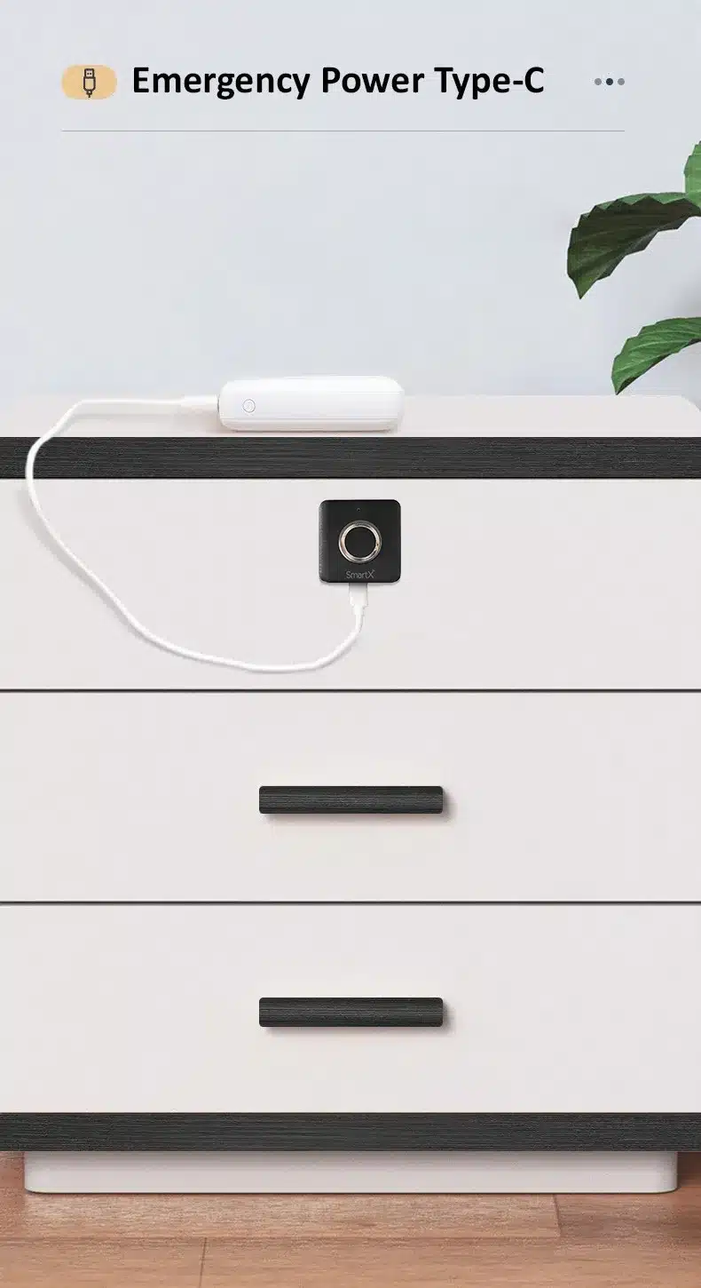 Smart Cabinet & Drawer Lock Fingerprint & App Unlock SX-CL02V2 (emergency power input image)