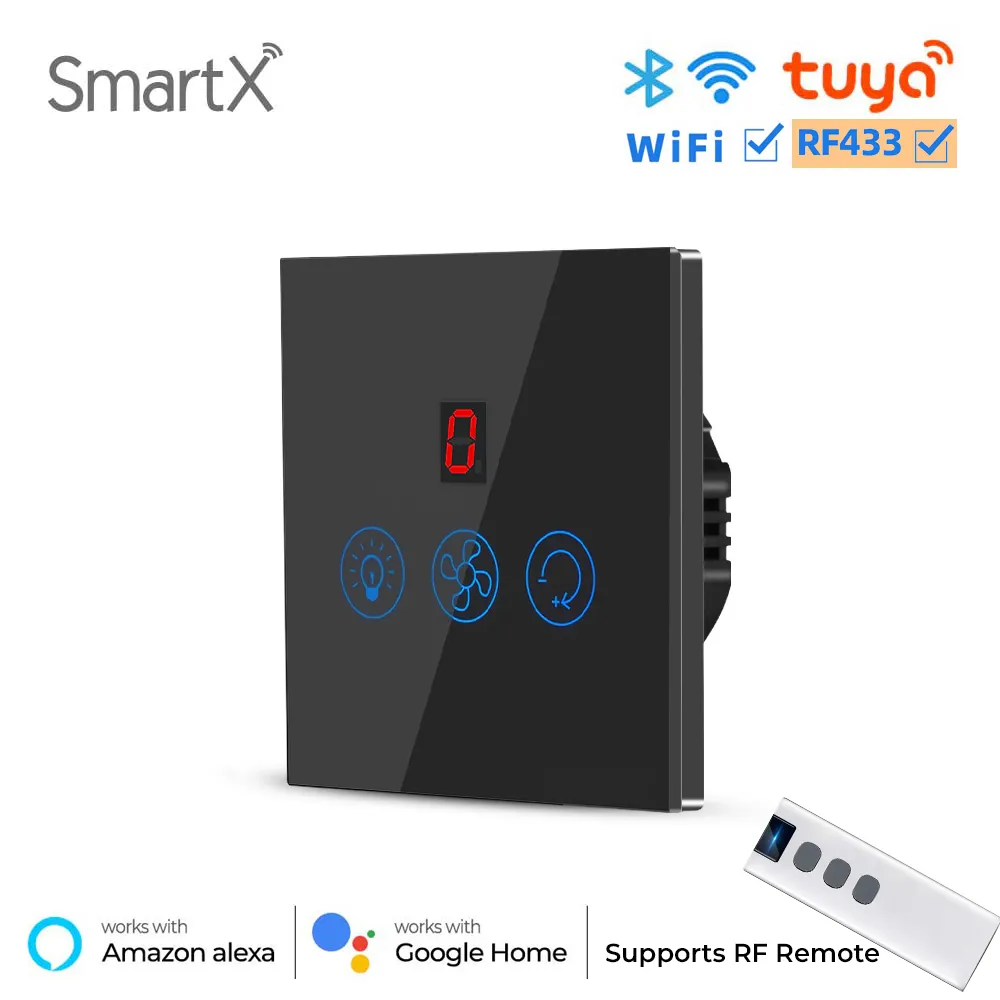 Tuya WiFi + RF Smart Fan & Light 2 in 1 Switch Black (gallery image 1)