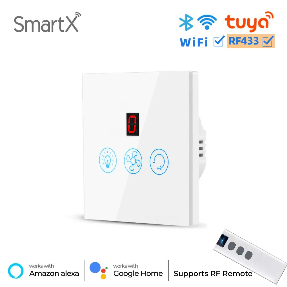 Tuya WiFi + RF Smart Fan & Light 2 in 1 Switch White (gallery image 1)