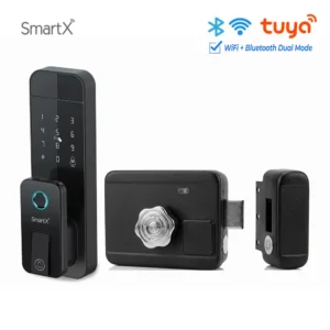SmartX WiFi + Bluetooth Dual Mode Smart Rim Lock for Wooden Door & Metal Gate | Water Resistant (SX-RL61)
