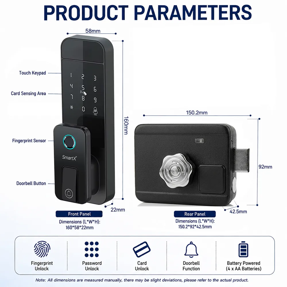 SmartX WiFi + Bluetooth Rim Lock (Latest Model) SX-RL61 - dimensions