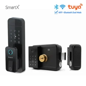 SmartX WiFi + Bluetooth Smart Rim Lock with Dual-Side Lock for Wooden Door & Metal Gate | Water Resistant (SX-RL62-Dual)