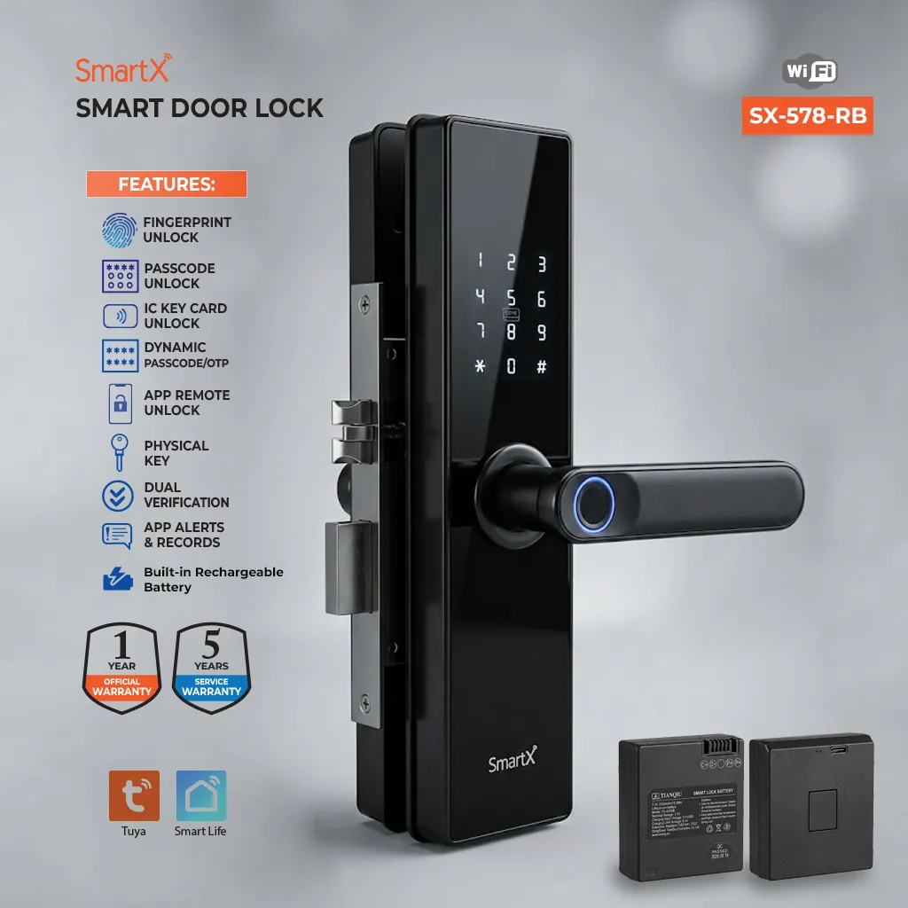 SmartX WiFi Fingerprint Door Lock with Rechargeable Battery (SX-578-RB)